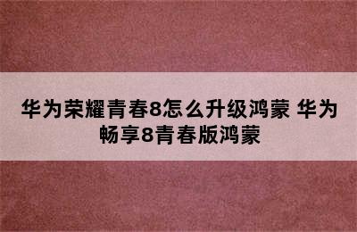 华为荣耀青春8怎么升级鸿蒙 华为畅享8青春版鸿蒙